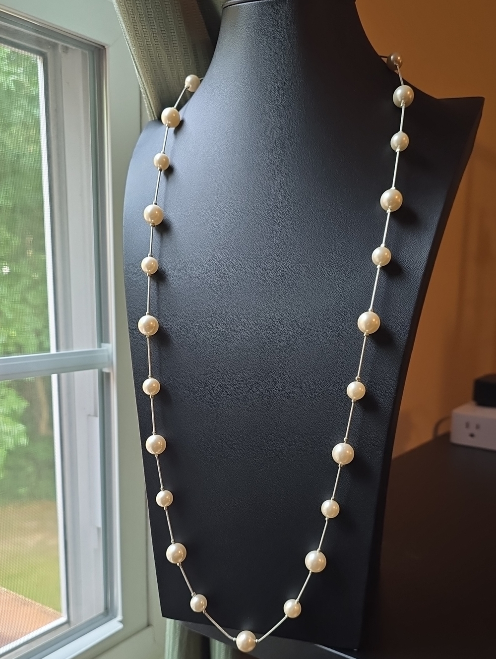 Elegant Cream Pearl Station Long Necklace